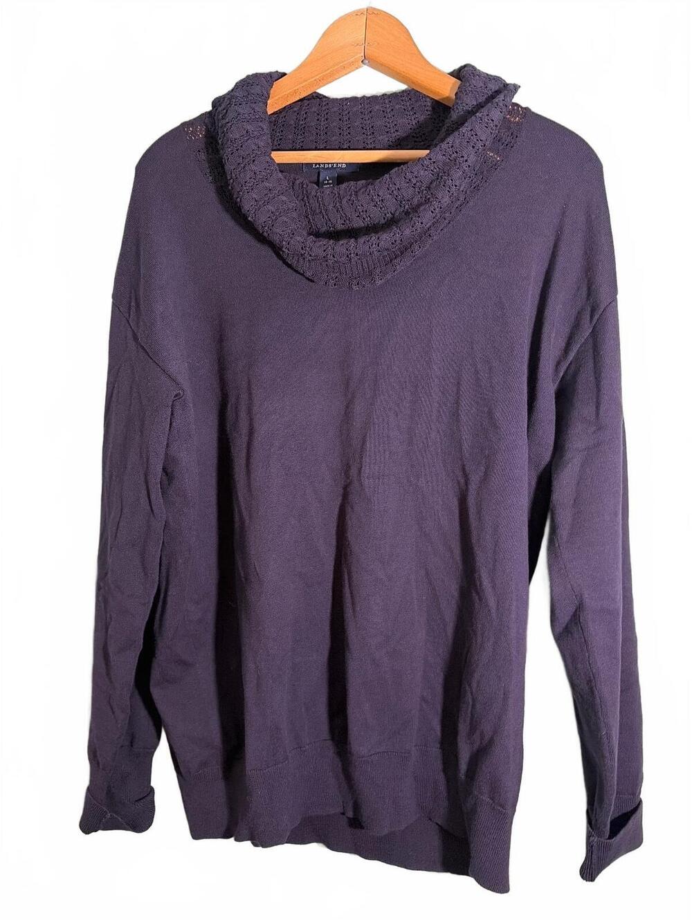 Lands' End Women's Large Navy Blue Knit Cowl Neck Sweater
